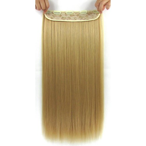 Beaute Galleria 22 Inches Straight Half Head Clip In Synthetic Hair Extensions Cosplay Hairpiece for Women (Golden Blonde)