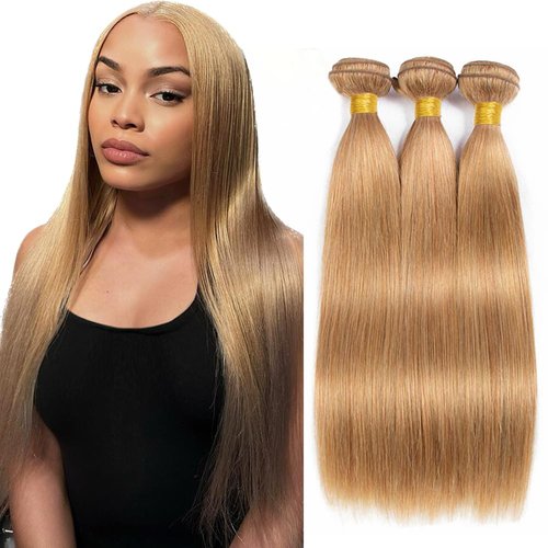 26 28 30 inch Color 27 Blonde Human Hair Bundles Blonde Straight Bundles Human Hair Honey Blonde Bundles Double Weft Brazilian Virgin Remy Hair Extensions For Women