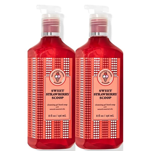 Bath & Body Works Sweet Strawberry Scoop Hand Soap, Cleansing Gel, 8 Fl Oz (Pack of 2) (Sweet Strawberry Scoop)
