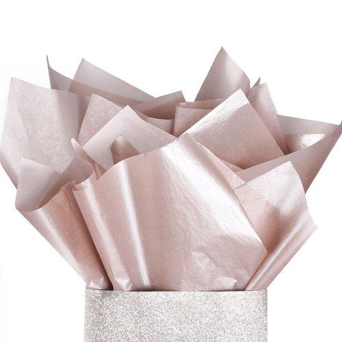 UNIQOOO 100 Sheets 20X14 Premium Metallic Rose Gold Champagne Gold Tissue Gift Wrap Paper Bulk Recyclable Gift Wrapping Accessory - Perfect for Small Gift Bags, Wedding, Party, DIY Craft