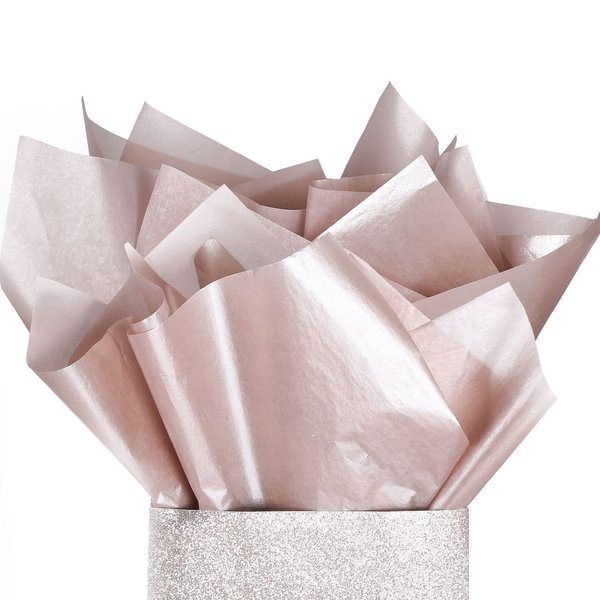 UNIQOOO 100 Sheets 20X14 Premium Metallic Rose Gold Champagne Gold Tissue Gift Wrap Paper Bulk Recyclable Gift Wrapping Accessory - Perfect for Small Gift Bags, Wedding, Party, DIY Craft