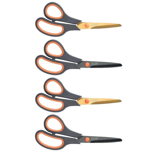 CCR Scissors 8 Inch Soft Comfort-Grip Handles Sharp Titanium Coating Blades, 4-Pack