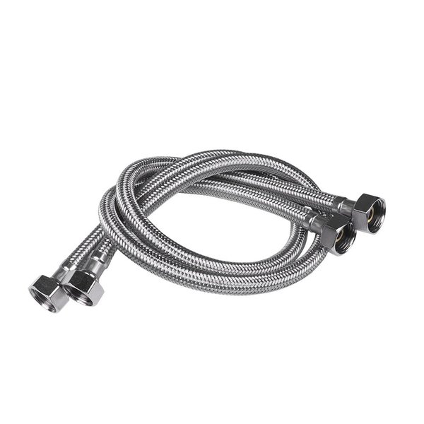 Vataler Faucet Line Connector Braided 304 Stainless Steel Supply Hose 1/2 I.P. Female Thread to 1/2 I.P. Female Straight Thread Faucet Hose Replacement (One Pair) (24 Inch)
