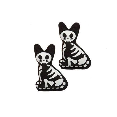 Crochet Kitty Skelekitty Cat Toy 2pc Plush Halloween Skeleton Glow in Dark w/Organic Catnip USA Made