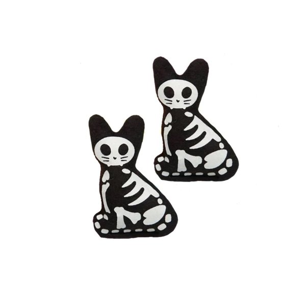Crochet Kitty Skelekitty Cat Toy 2pc Plush Halloween Skeleton Glow in Dark w/Organic Catnip USA Made