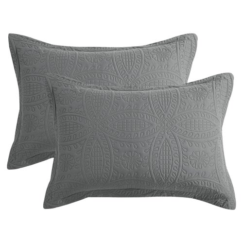 HOMBYS Quilted Pillow Shams Standard Size Set of 2-Modern Style Coin Pattern Pillow Cover with Envelope Closure-Durable, Soft and Breathable (Standard-20 x26, Dark Grey)