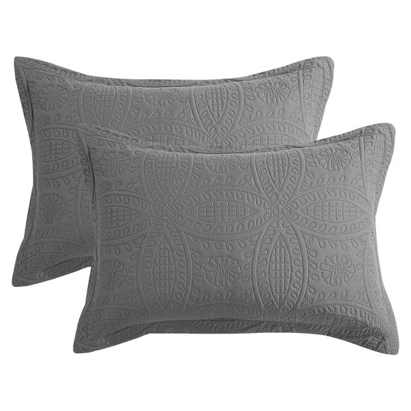 HOMBYS Quilted Pillow Shams Standard Size Set of 2-Modern Style Coin Pattern Pillow Cover with Envelope Closure-Durable, Soft and Breathable (Standard-20 x26, Dark Grey)