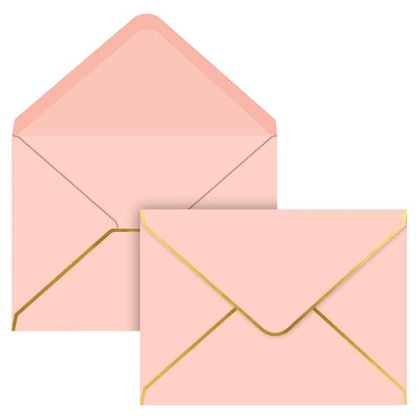 ACSTEP 25PACK 5X7 Envelopes, Luxury Rose Pink A7 Envelopes Self Seal for Weddings, Invitations, Photos, Postcards, Greeting Cards Mailing,Baby Shower, Graduation V Flap With Gold Border