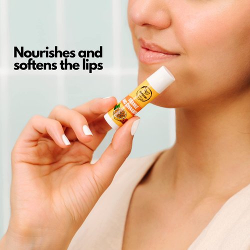 SoapFactory Natural Lip Balm for Dry cracked Lips with Orange and Cinnamon, Vegan, Organic Certified, Lip Care with Carnauba Wax for Women and Men, 0.17 ounce