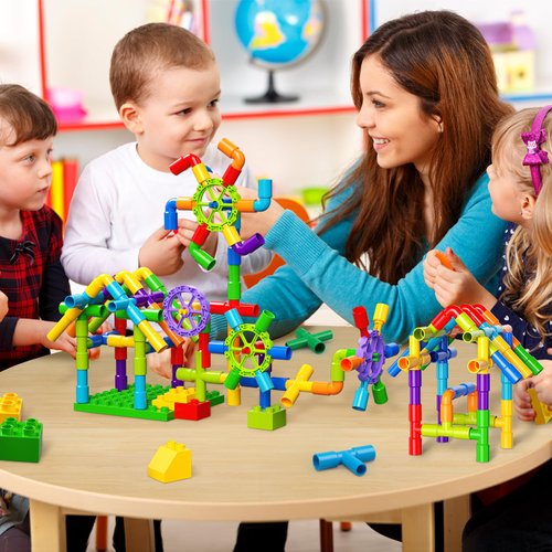 burgkidz Building Blocks STEM Pipe Tube Learning Toys Birthday Gifts, Educational Autistic Toy Compatible Building Pipeworks Constructions for Kids Boys Girls Ages 3 4 5 6 7 8+
