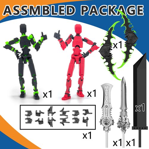 (Assembly Completed) T13 Action Figure Set, Titan 13 Robot Action Figure 3D Printed robo 13 Action Figure Articulated, Dummy 13 Lucky 13 Gift for Collectors Desktop Decorations, Black Green/Red Black