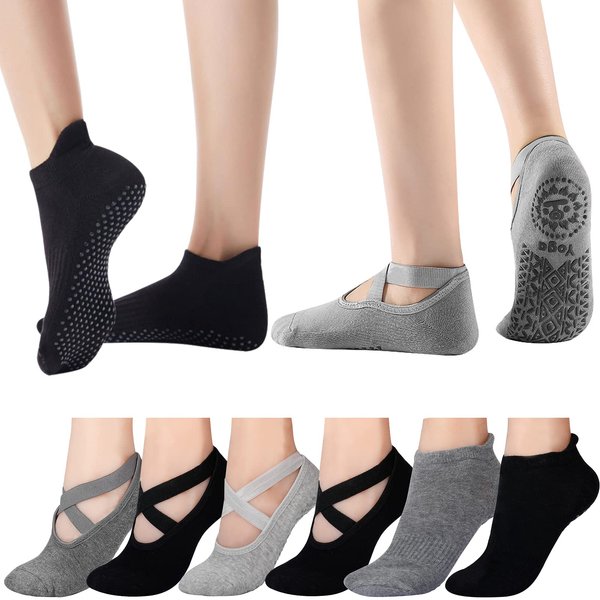 Hicdaw 6 Pairs Yoga Socks for Women Non Slip Skid Socks for Pilates, Ballet, Dance, Barefoot Workout (6 Pairs color B)