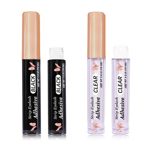 Clear Eyelash Glue Black lash Glue Strong Hold Lash Glue Latex-Free Waterproof False Eyelash Glue Safe Suitable for Sensitive Eyes Eyes Lash Adhesive (Black+Clear)