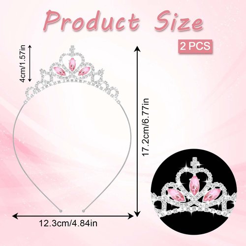 Mozeat Lens 2Pcs Crystal Tiara Crown Silver Princess Crystal Headband Heart Rhinestone Tiara Crown for Women Birthday Party Rhinestones Headbands Bride Wedding Headpieces