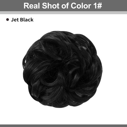 RSWETE Messy Bun Hair Piece, Instant Rose Bun Hair Scrunchie Hairpieces for Women, Wavy Curly Hair Pieces Chignon Ponytail Hair Extensions Updo Hairpiece Wiglet Bun (1# Jet Black)
