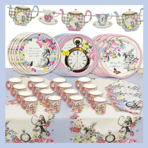 Alice in Wonderland Party Decorations For Mother&#39;s Day | Tableware for 16 Guests, Plates Napkins ...