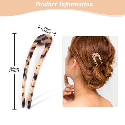 Upgrade 2-Pack of Benefree French Hair Pins - 4.72-inch Ivory U-Shape Updo Hair Forks for Thin Thick Hair, Classic Cellulose Acetate 2 Prong Bun Hair Sticks, Chignon Women Vintage Hairstyle Accessorie