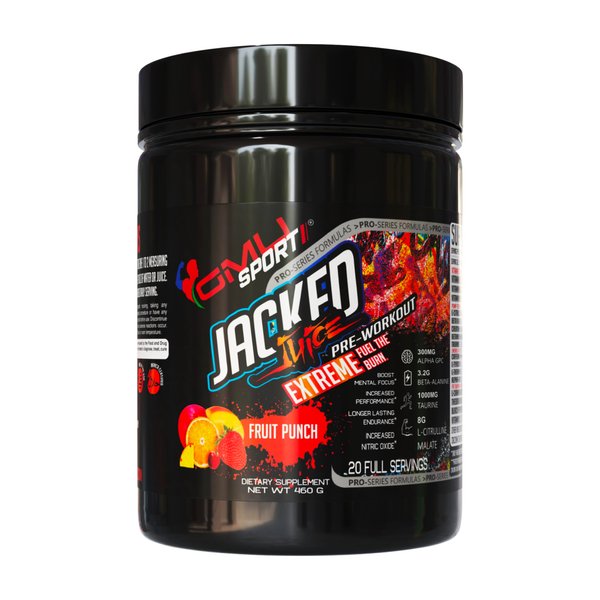 GMU SPORT Jacked Juice Pre-Workout Powder - High Energy, Explosive Pump & Focus for Men & Women 8g Citrulline Malate, Creatine, Beta Alanine, B-Vitamin Boost- - 40 Servings, Fruit Punch Flavor