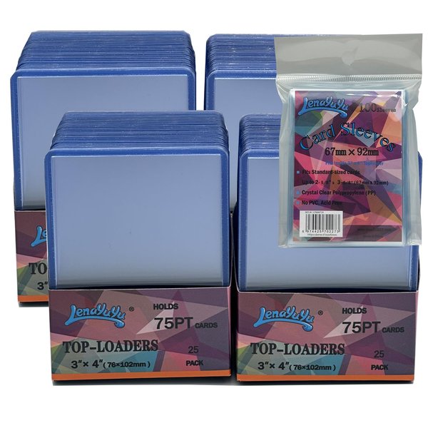 Lenayuyu 1 Display Box of 100pcs 3" x 4" Clear Super Thick Top Loaders Toploaders 75PT+ 100pcs Card Sleeves Soft Sleeves for Cards Baseball Card Protectors Penny Sleeves + Toploaders