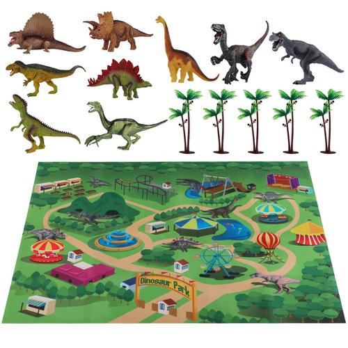 TEMI Dinosaur Toys for Kids 3-5, Jurassic Dinosaurs Figures with Play Mat and Trees to Create a Dinosaur World, Triceratops, Velociraptor, Gifts for Toddler Boys and Girls 3 4 5 6 7