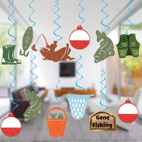 Gone Fishing Party Decorations Fishing Decorations, Assembled and Ready to Use, Fishing Birthday Party Supplies Hanging Swirls Party Streamers 24pcs Kids Birthday Party Decor Banner