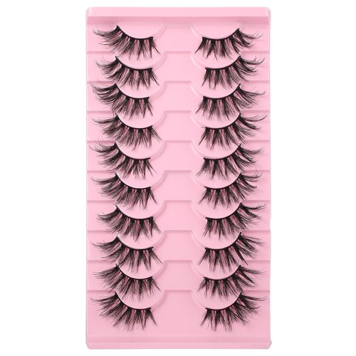 Gjinxi Half Lashes Natural Look False Eyelashes Wispy Cat-Eye Lashes Look Like Extensions 3D Curly Soft 15MM Fluffy Faux Mink Lashes 10 Pairs (Style 3)