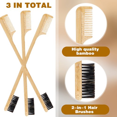 Geiserailie 3 Pieces Mustache Brush 2-in-1 Edge Hair Brush Comb, Gentle Control Brush, Wood Eyebrow Tool