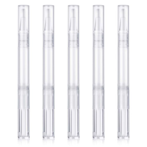 KALIONE 3ml Nail Oil Pen Empty Transparent Twist Pens, Cuticle Oil Dispenser Empty Nail Oil Pen with Brush Tip, Cosmetic Lip Gloss Container Applicators Eyelash Growth Liquid Tube(5 Packs)