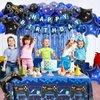 184pcs Video Game Birthday Party Decorations for Boys, Gamer Birthday Party Favors with Happy Birthday Banner, Curtains Backdrop, Tablecloth, Balloons, Foil Gaming Balloons, Stickers(Blue）