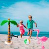 R HORSE 9Pcs Inflatable Palm Tree Flamingo Banana Beach Ball Parrot Monkey Shark Dolphin Beach Pool Toys for Tropical Hawaiian Luau Party Summer Pool Beach Party Outdoor Indoor Decorations