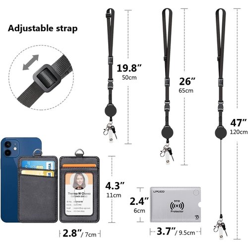 Leather Badge Holder and Adjustable Retractable Lanyards, Quick Release Buckle and Safety Breakaway Lanyards with Swivel Metal Clasp for Offices, Staff, Students, Employees