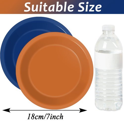 Wiooffen 48 Pcs Orange Blue Party Plates Birthday Party Disposable Paper Dessert Plates Supplies Decorations Dart War Theme Plates Tableware for Birthday Baby Shower