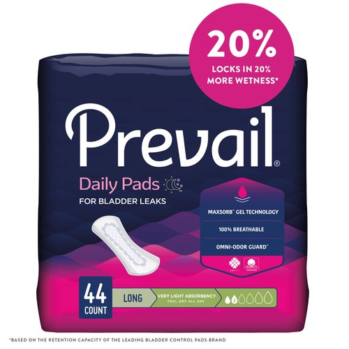 Prevail Proven - Prevail Incontinence Bladder Control Pads - Bladder Leak Pads - Very Light Absorbency, Long, 44 Count Bag