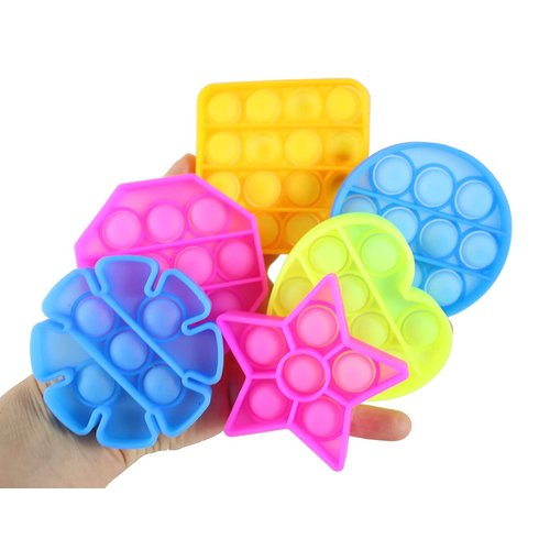 6 Mini 3" Geometric Shapes Bubble Pop Fidget Toy on Clip - Silicone Push Poke Bubble Wrap Fidget Toy - Press Bubbles to Pop the Bubbles Down - Bubble Popper Sensory Stress Toy (Random Colors)