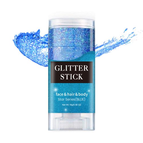 Melemando Body Glitter Stick 7 Colors Holographic Mermaid Sequins Chunky Face Glitter Stick Singer Concerts or Music Festival Rave Glitter Makeup for Face/Body/Hair/Eyes/Lip (04 Blue)