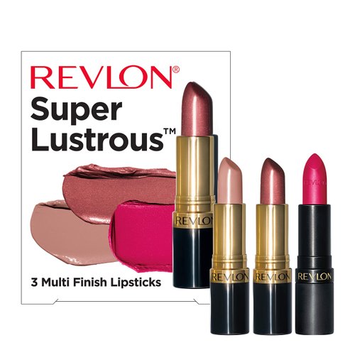 Revlon Super Lustrous Lipstick Set, 3-Piece Lip Color Gift Set for Women, Makeup Stocking Stuffers, Multi-Finish in Cream, Pearl & Matte, Pack of 3