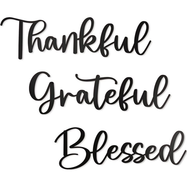 Vivegate Thankful Grateful Blessed Metal Wall Art Decor - 17.5"X15.5" 3 Pieces Black Thankful Grateful Blessed sign for Home Decor Be Grateful Wall Art