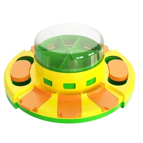 Piggy Poo and Crew Treat Popper Puzzle Game - Slow Feeder, Interactive Dog Toy Treat Dispenser, Food Puzzle Games for Small Animals (Green and Yellow)