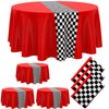 Oudain Cars Birthday Party Supplies Racing Party Decorations Round Racing Tablecloth Checkered Flag Table Covers Road Plastic Table Cloth, 1950s Disco Dancing Party Tablecloth (Red,3 Pcs)