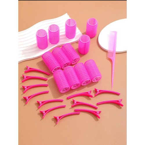 25pcs Self-Adhesive Hair Curling Roller & Clip Set With 12 Hair Curlers Self Grip Holding Rollers And 12 Alligator Hair Clips Hair Rollers With Hair Roller Clips And Comb,Salon Hairdressing Curlers