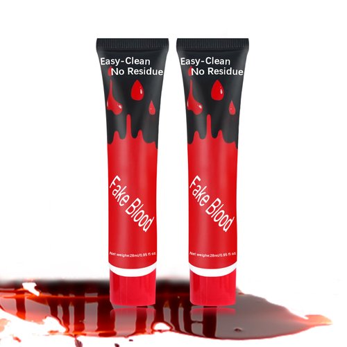 2PCS Halloween Fake Blood Makeup Kit Stage Blood Liquid Fake Blood Washable for Clothes Halloween Zombie Vampire SFX Special Effects Makeup (0.95oz)
