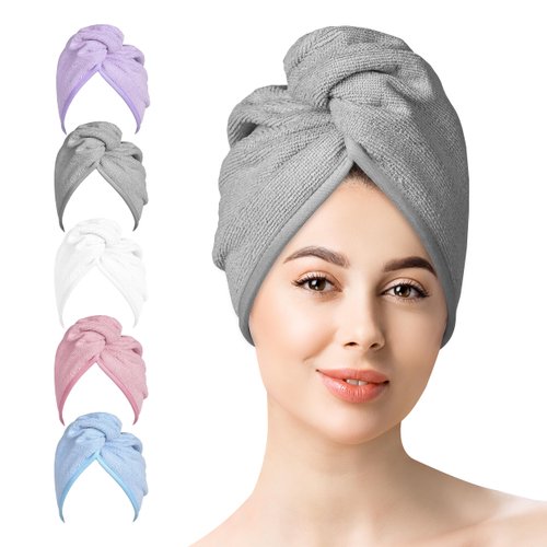 YoulerTex Microfiber Hair Towels Wrap Women: 5 Packs Hair Turban Towel Set Curly Hair Products for Hair Care - Hair Drying Towel for Hair Dryer Shower Cap & Hair Accessories for Woman