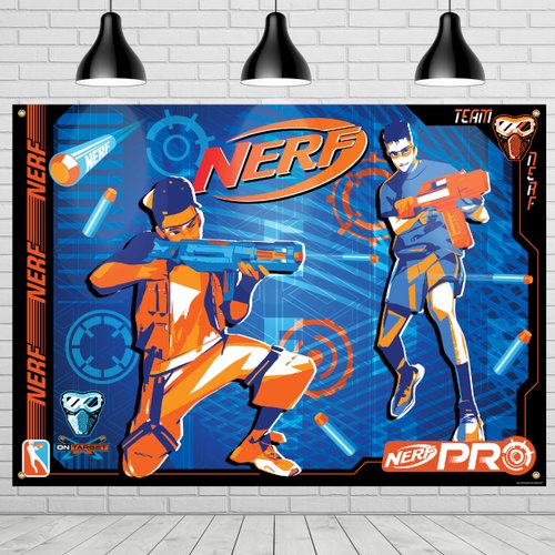 Treasures Gifted Officially Licensed Nerf Backdrop - 4.3ft x 6ft Fabric Nerf Backdrop for Birthda...