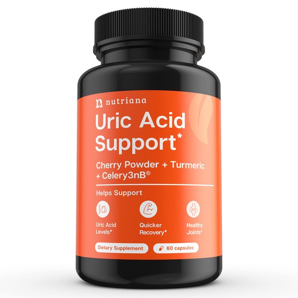 Nutriana Advanced Uric Acid Control - 60 Veggie Capsules with 625mg Tart Cherry & 300mg Turmeric - Joint Comfort & Kidney Health Formula with Celery Seed Extract