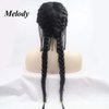 melody wig 1B Black Double Braid Middle Part Synthetic Lace Front Wigs For Women Heat Resistant Fiber Hair 24''