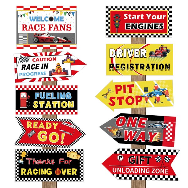 20 Pieces Racing Car Party Decorations Racing Car Signs Car Party Directional Signs for Racing Car Birthday Party Supplies Traffic Decorations Welcome Sign Backdrops Wall Door Yard Sign