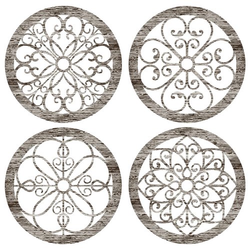 4 Pieces Thicken Rustic Wall Decor Farmhouse Wall Art Decor Wooden Hollow Carved Design Rustic Round Wall Art for Living Room Bedroom Hallway Decor Office Kitchen Wall (Retro White,10 x 10 Inch)