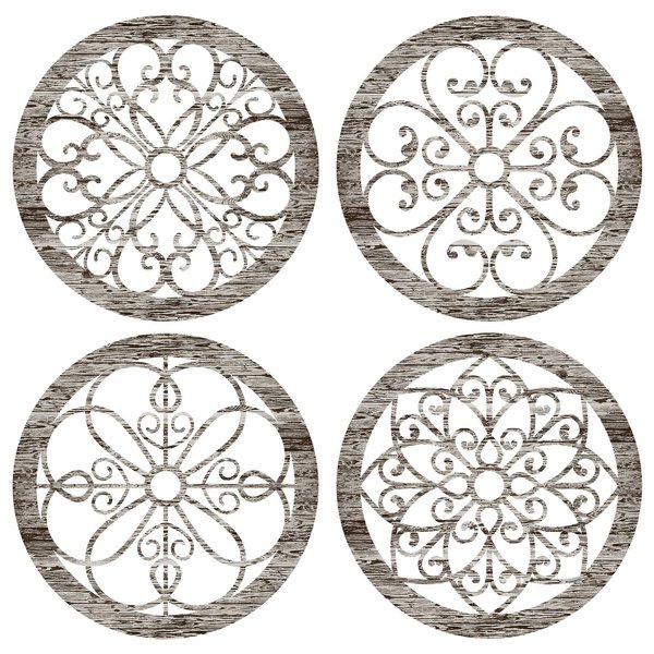 4 Pieces Thicken Rustic Wall Decor Farmhouse Wall Art Decor Wooden Hollow Carved Design Rustic Round Wall Art for Living Room Bedroom Hallway Decor Office Kitchen Wall (Retro White,10 x 10 Inch)