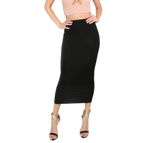 MakeMeChic Women's Solid Basic Below Knee Stretchy Pencil Skirt Black L