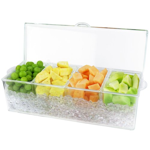 Estilo Chilled Condiment Server with Lid, Mimosa Bar Condiment Organizer on Ice, Clear Container W/ 4-Section Organizer, Perfect as Mimosa Bar Kit, Condiment Server Caddy on Ice - Mimosa Bar Supplies.